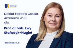 Ewa Stańczyk-Hugiet - zdjęcie oraz napis: doktor honoris causa Akademii WSB dla prof. dr hab. Ewy Stańczyk-Hugiet
