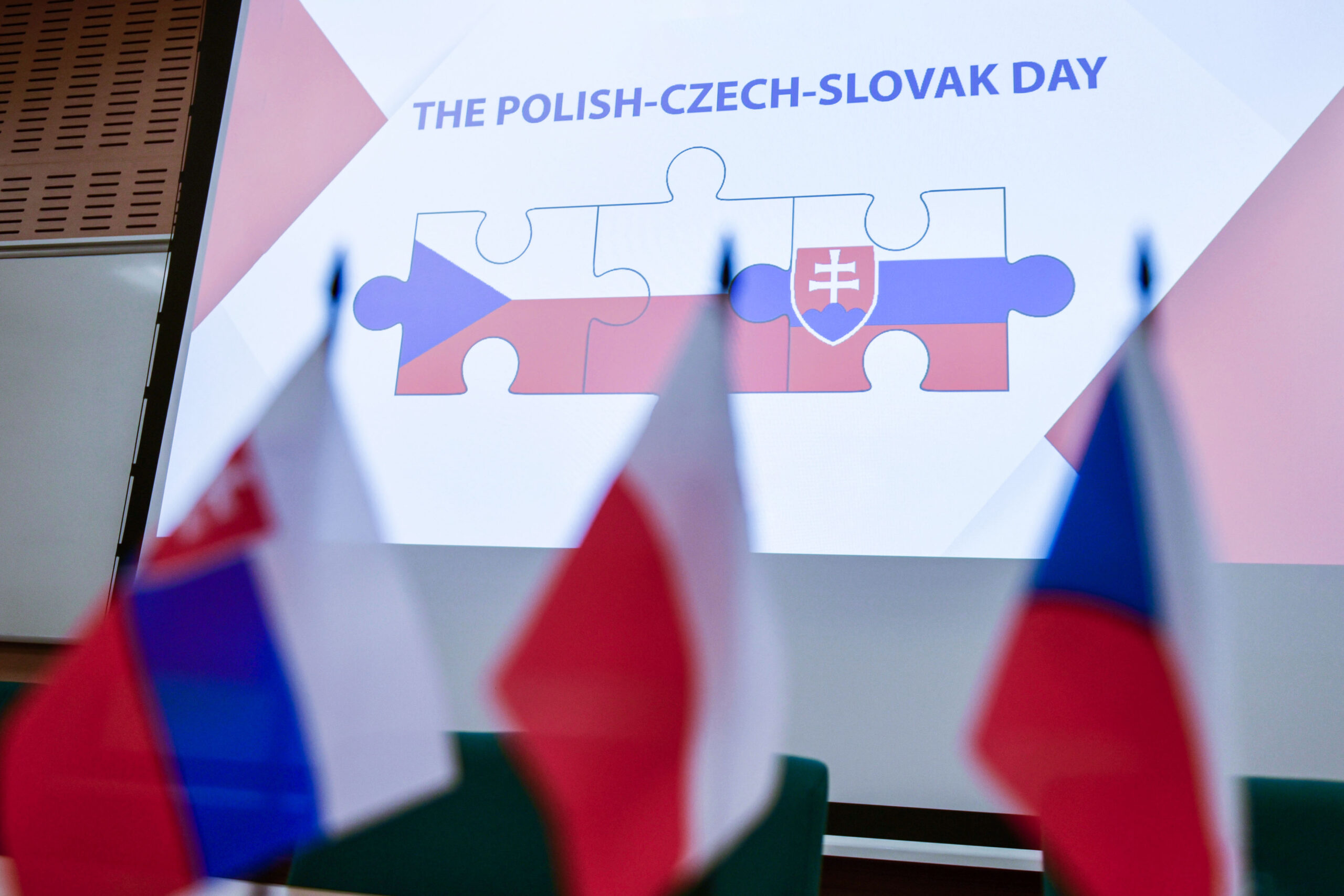 Zdjęcie z wydarzenia, na pierwszym planie flaga Słowacka, Polska i Czeska