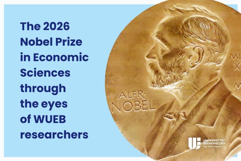 Decorative image. Text: The 2026 Nobel Prize in Economic Sciences through the eyes of WUEB researchers. WUEB logo and a photograph of the Nobel Prize